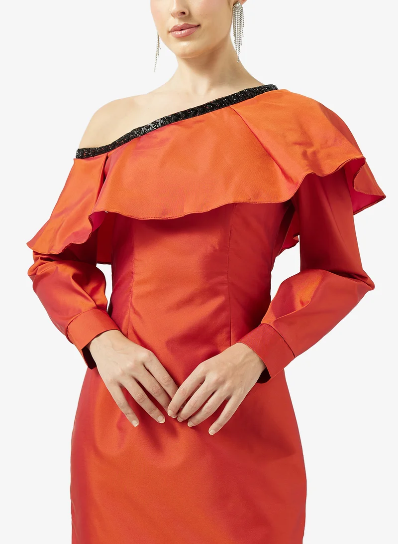 Namshi x  One Shoulder Evening Dress With Statement Ruffle for Women | Best Price UAE